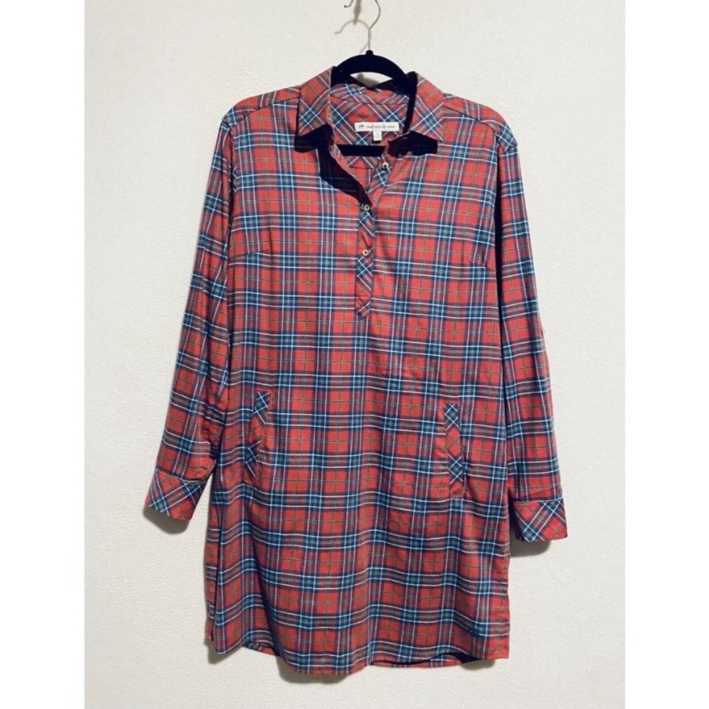 Southern Tide Alyssa Shirt Dress Womens Medium Plaid Long Sleeve Pockets